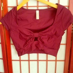 Nasty Gal Burgundy Bow Crop Top
